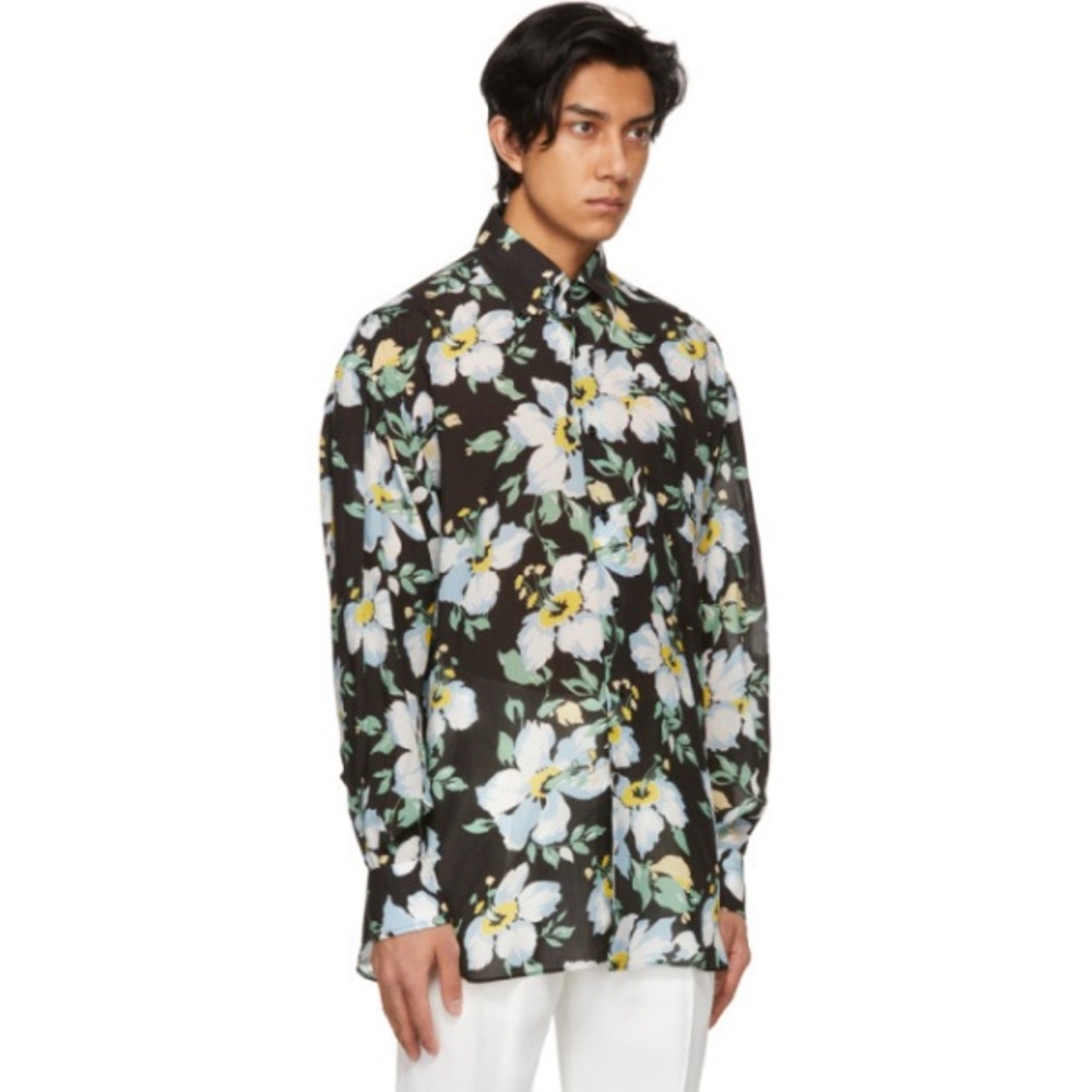 Tom Ford Floral Print Shirt Button Down in Black / Blue Print, size L